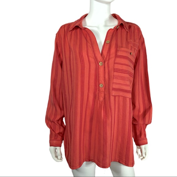 Free People Tops - Free People Summer Breeze Striped Linen Blend Button Pull Over Top